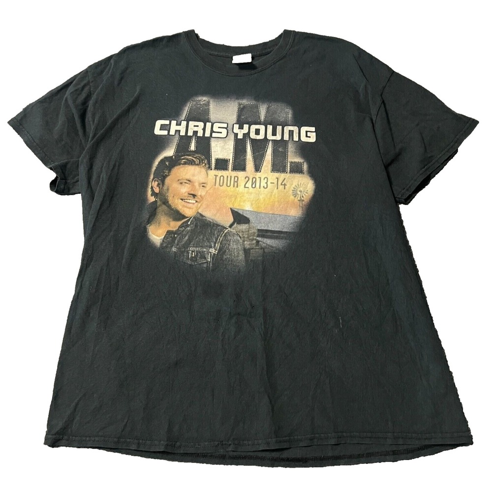 Chris Young Shirt Mens XL Extra Large Black Crew Neck Short Sleeves Concert Tour
